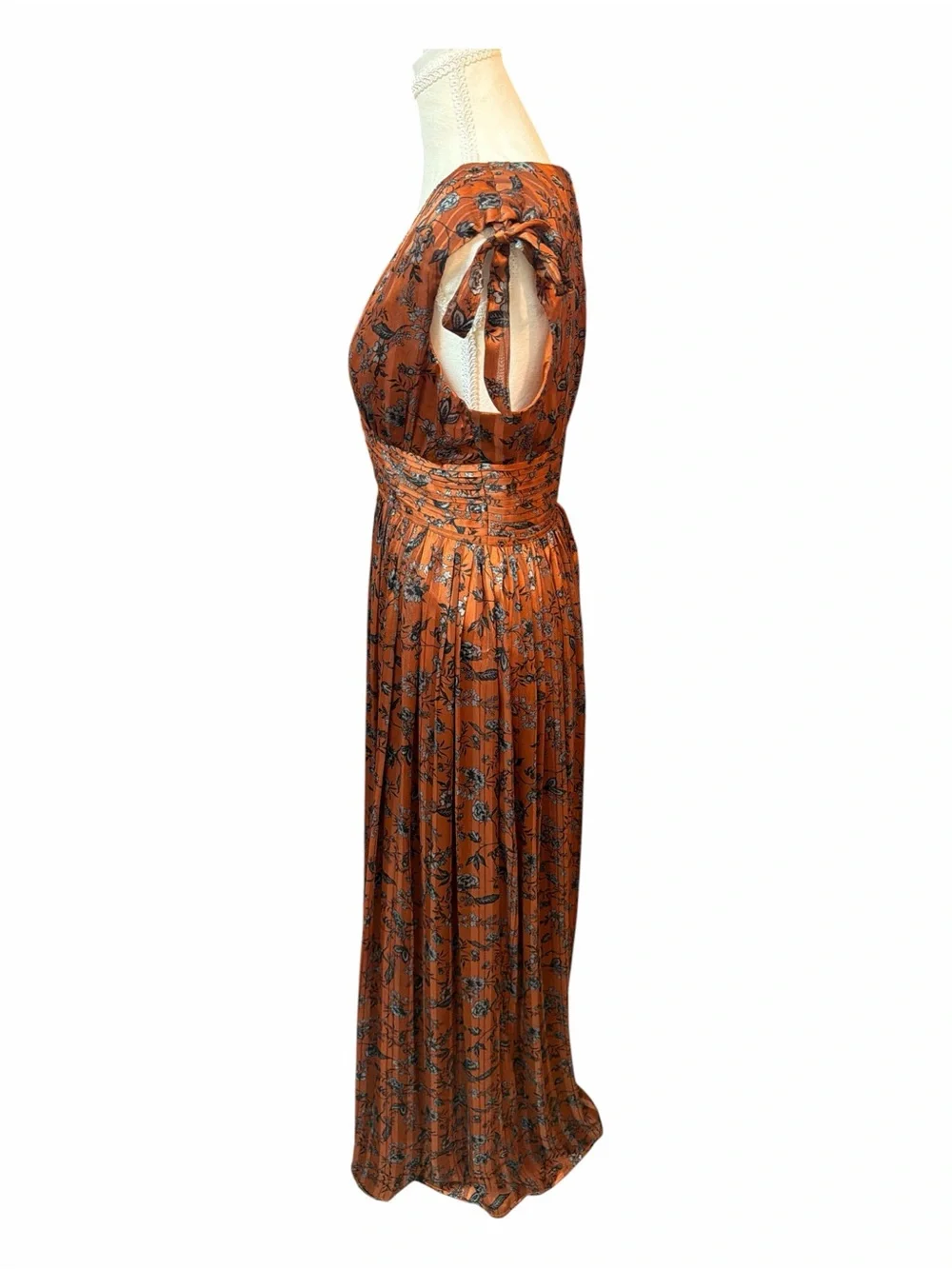 SugarLips NWT Small Rust Orange Floral Maxi Dress Deep V Back Boho Romantic